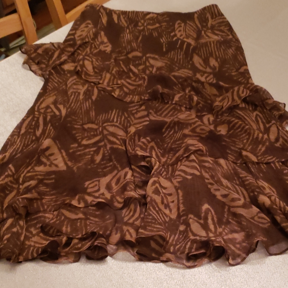 Ralph Lauren brown print layered midi-skirt (M)
